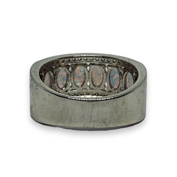 Fire Opal/Rhinestone Silver Plated Statement Ring Size 9 1/4 - Picture 4 of 6